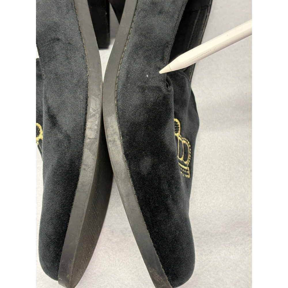 Urban Outfitters Mens Black Velvet Crown Embroidered Loafers Smoking Shoes 11 - Picture 9 of 11